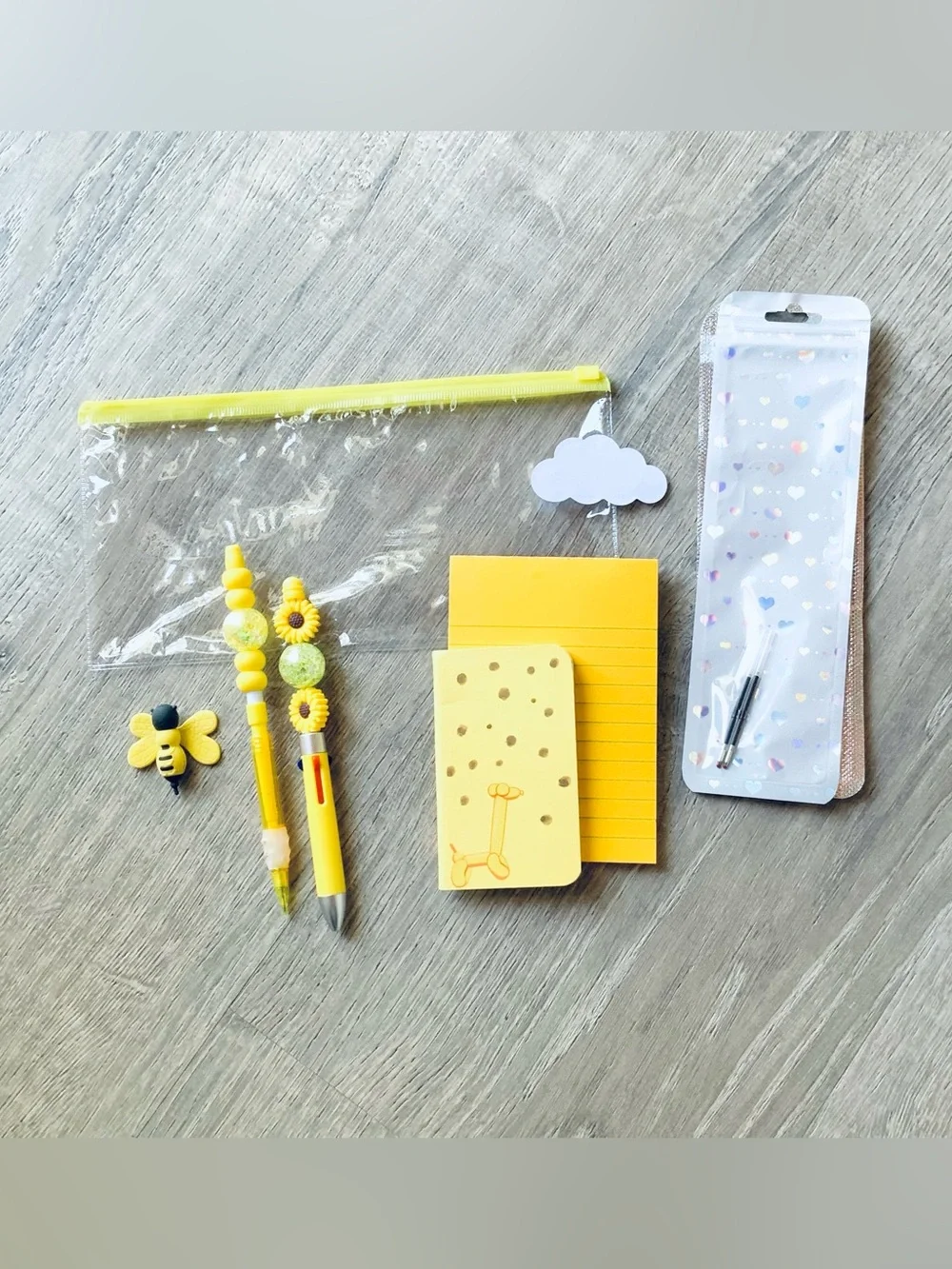 NEW📚 Homemade Crafted Stationery Set w/ Pouch Yellow